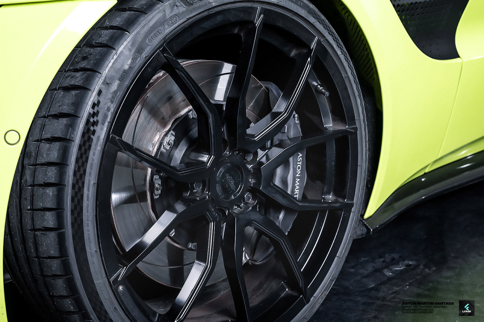 Aston Martin Vantage showcasing Frozen Beluga Black custom wheels