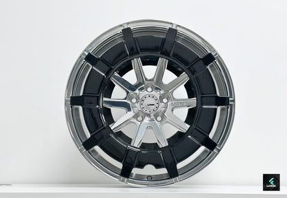 LOMA Forged LF-10C Wheels | High Polish with Gloss Carbon Fiber front view.